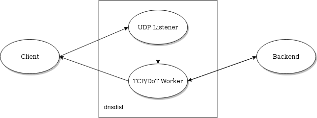 DNSDist UDP design for TCP-only, DoT backends